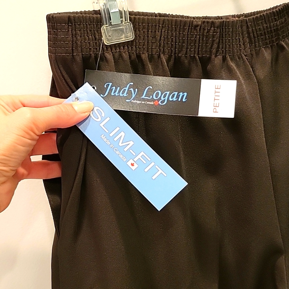NEW Chocolate Brown Pull-On Pants, Pockets! Straight Leg, Slim Fit, PL - Picture 11 of 12